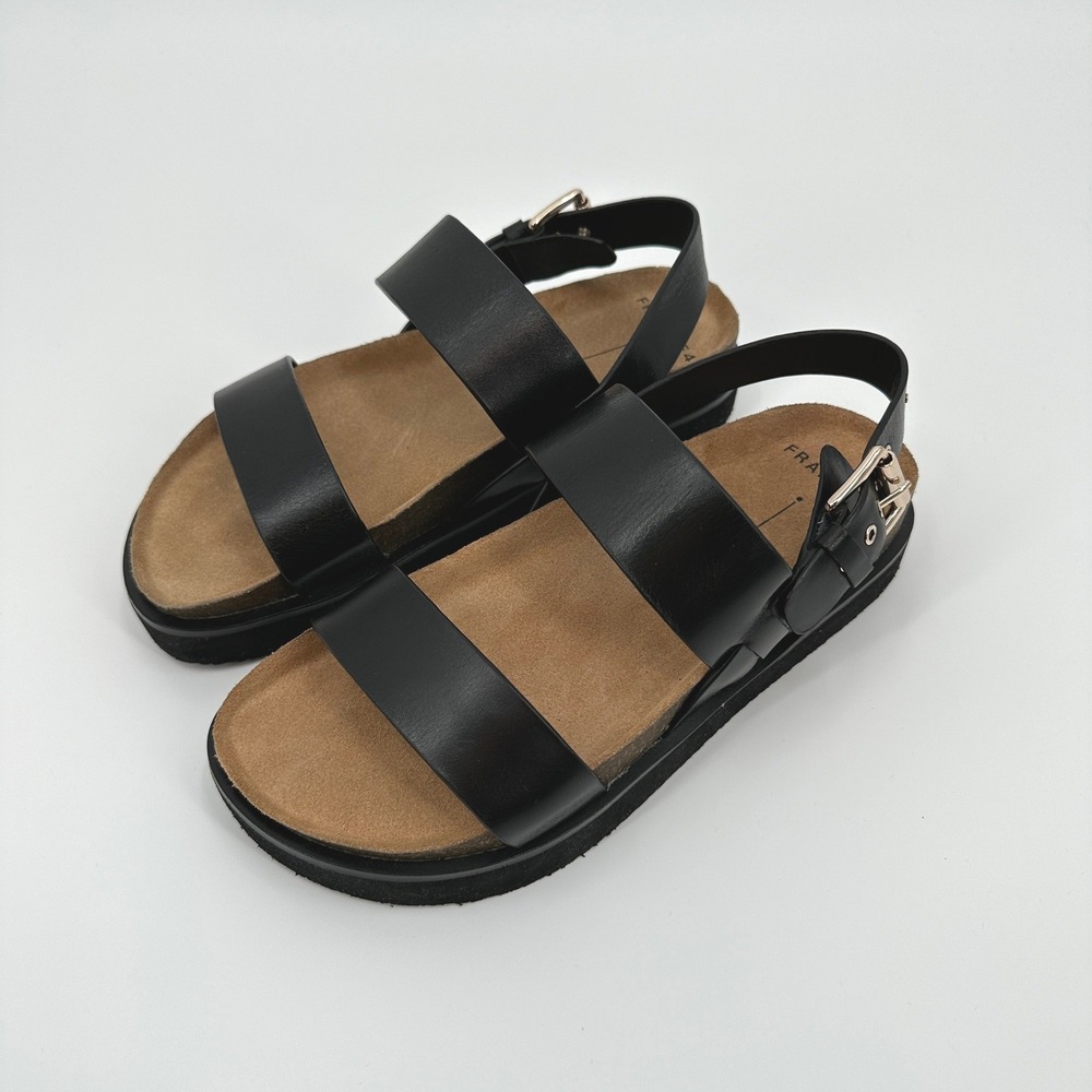 Frankie4 Hunter Black Leather Platform Sandals Womens 7 Cork Footbed NWOB - Picture 5 of 9